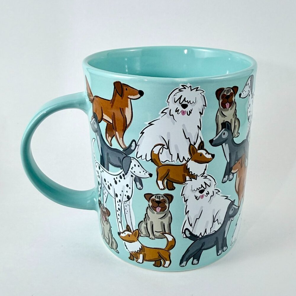 Fig & Fern Dog Print Coffee Mug Aqua Ceramic Cute Puppy Design